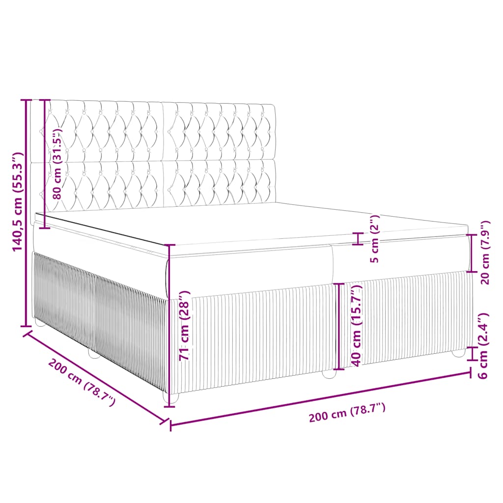 Boxspringbett mit Matratze Dunkelgrau 200x200 cm Samt