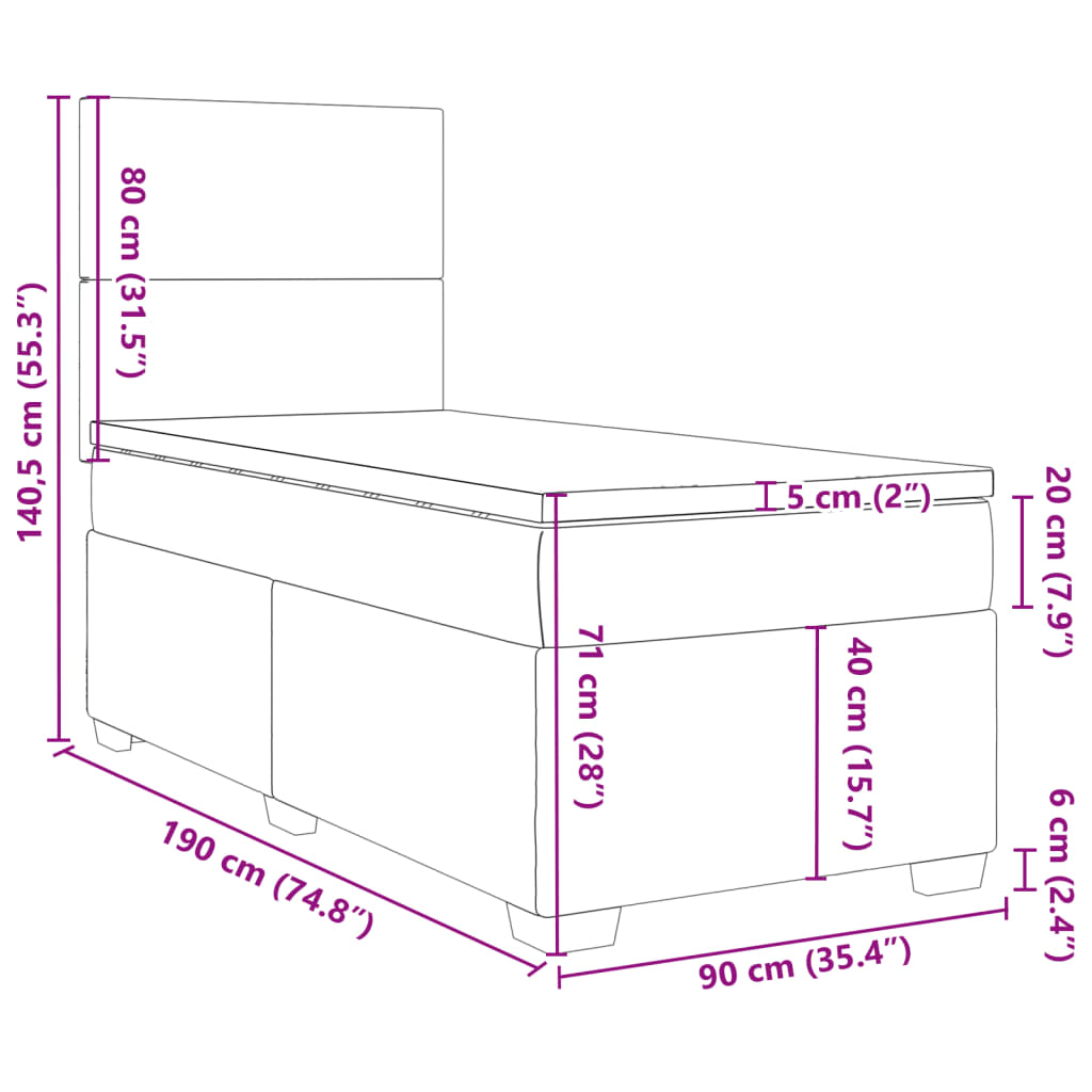 Boxspringbett mit Matratze Hellgrau 90x190 cm Stoff