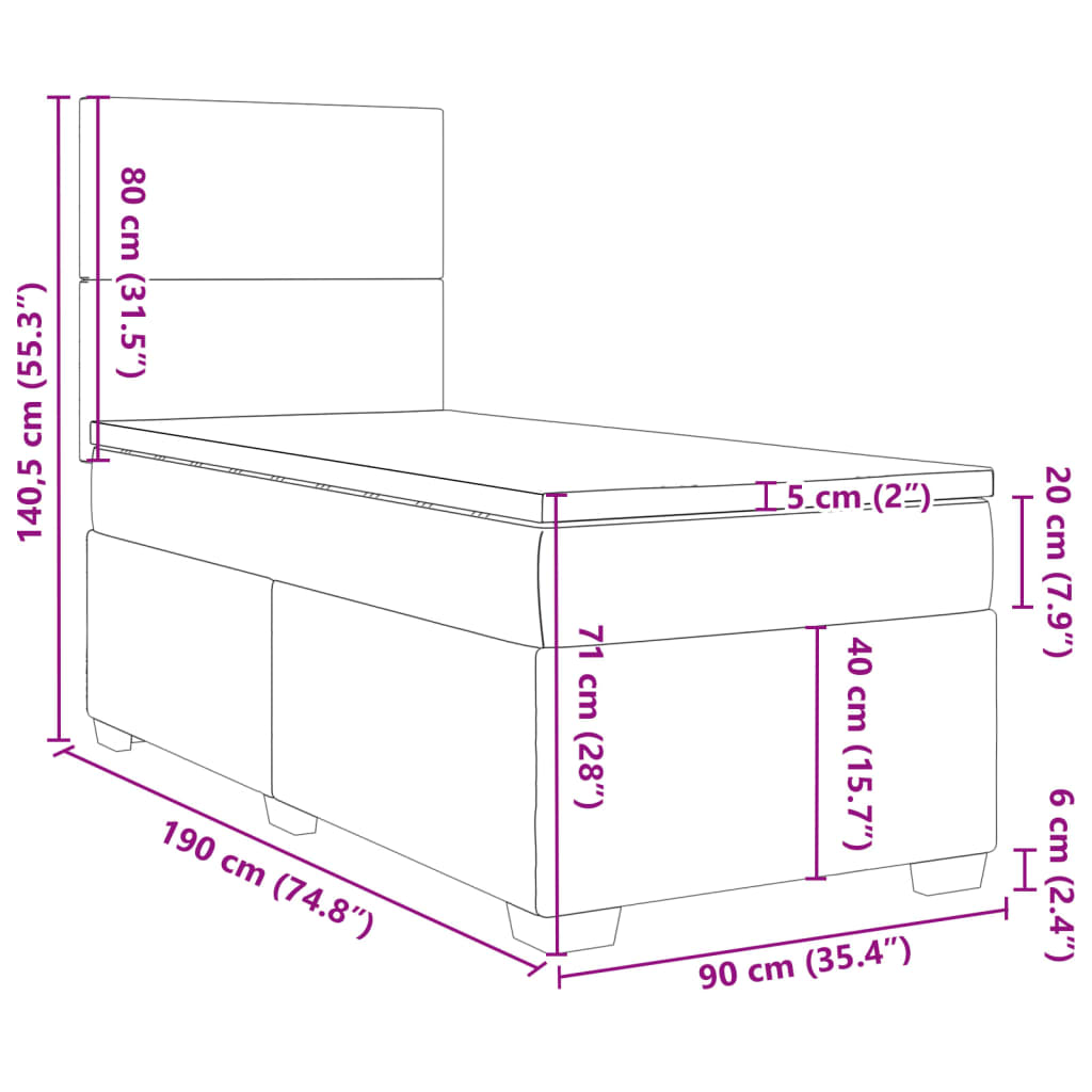 Boxspringbett mit Matratze Dunkelgrau 90x190 cm Stoff