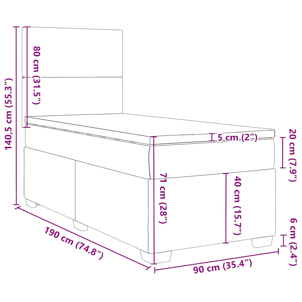 Boxspringbett mit Matratze Schwarz 90x190 cm Stoff
