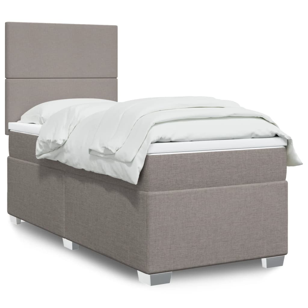 Lit sommier tapissier avec matelas tissu taupe 90x190 cm