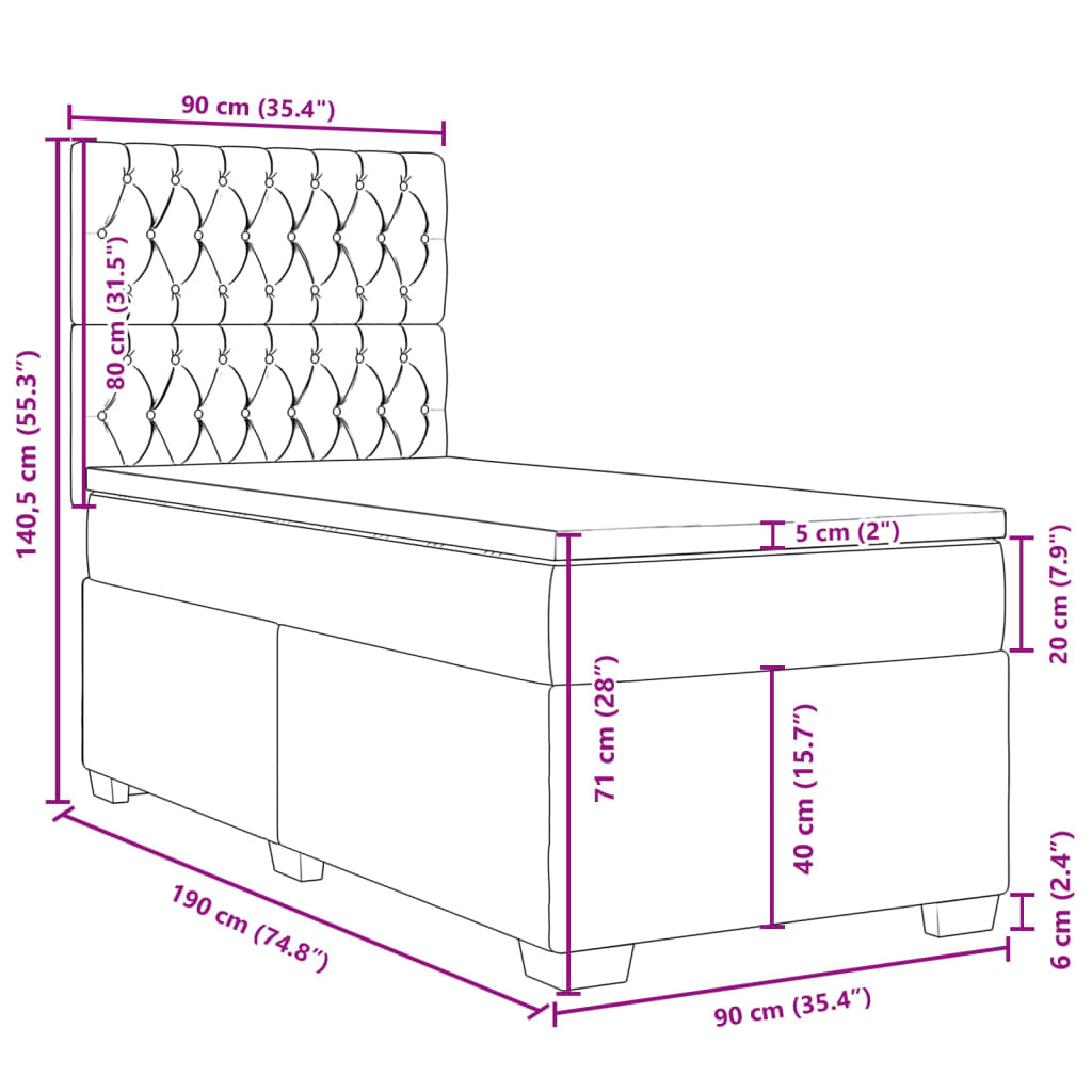 Boxspringbett mit Matratze Hellgrau 90x190 cm Stoff