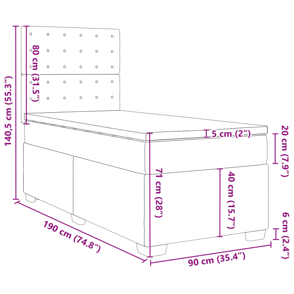 Boxspringbett mit Matratze Hellgrau 90x190 cm Stoff