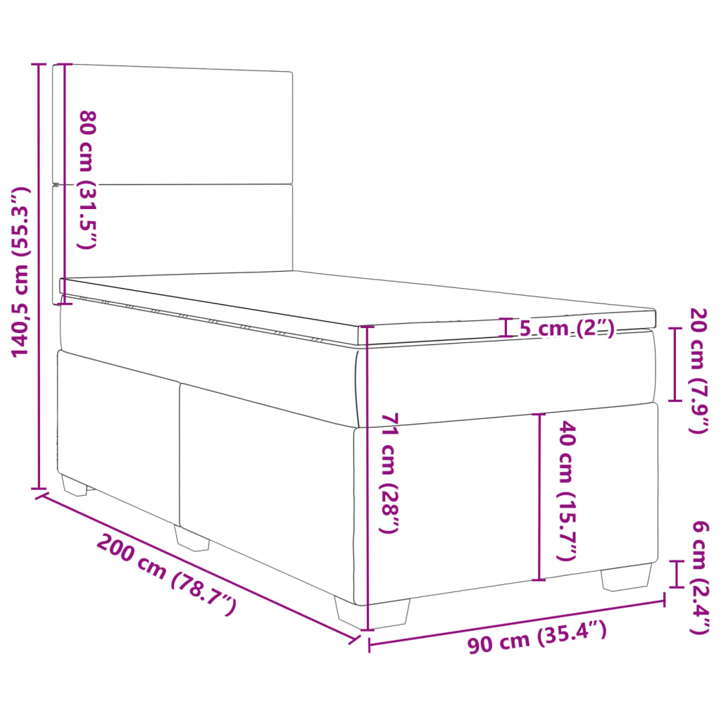 Boxspringbett mit Matratze Schwarz 90x200 cm Stoff
