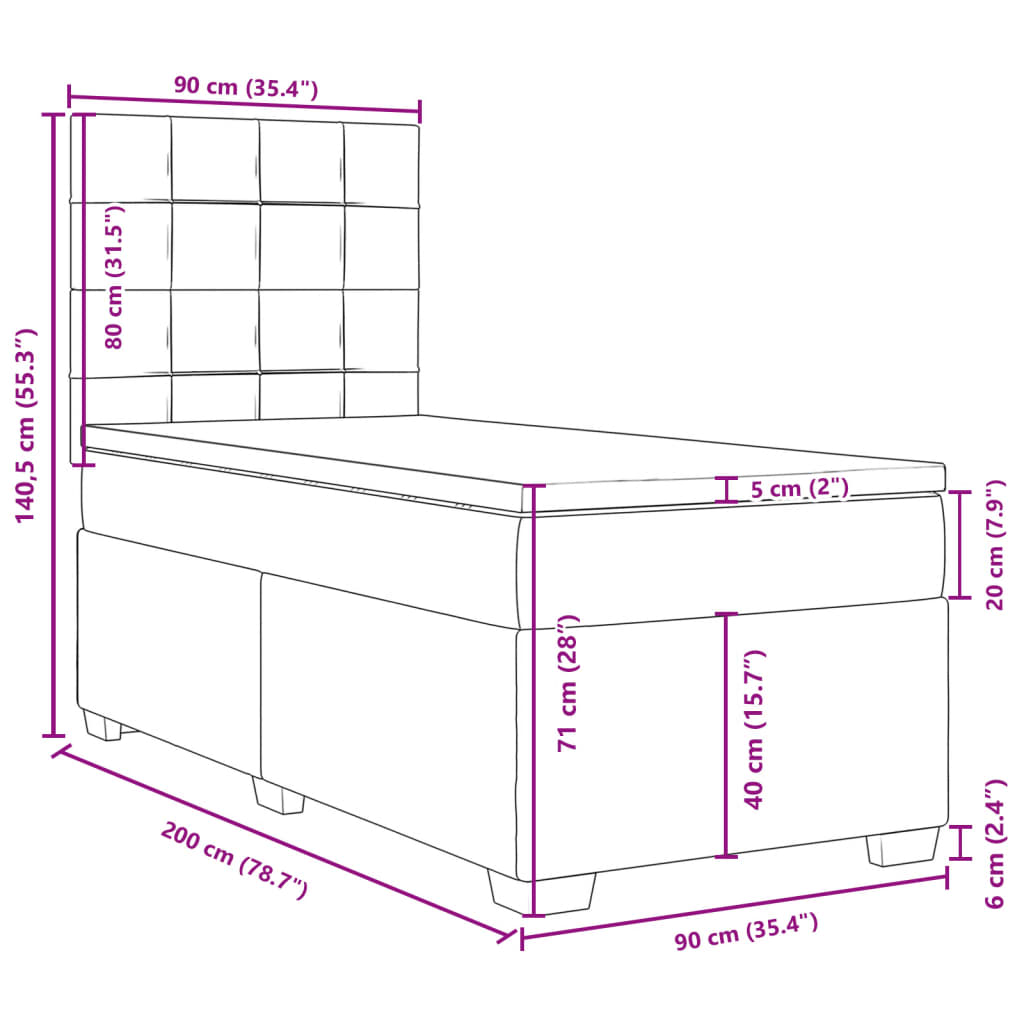 Boxspringbett mit Matratze Hellgrau 90x200 cm Stoff