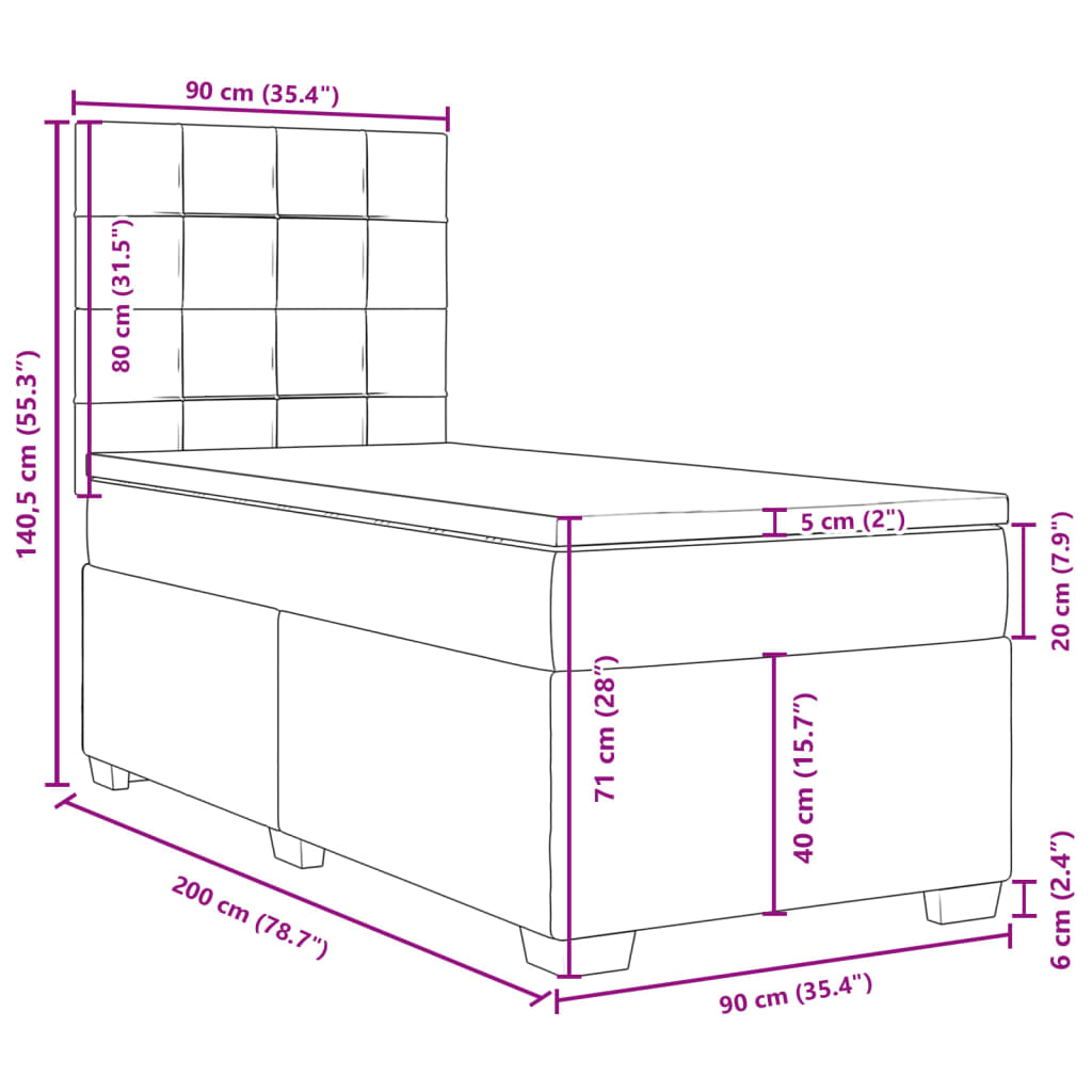 Boxspringbett mit Matratze Dunkelgrau 90x200 cm Stoff