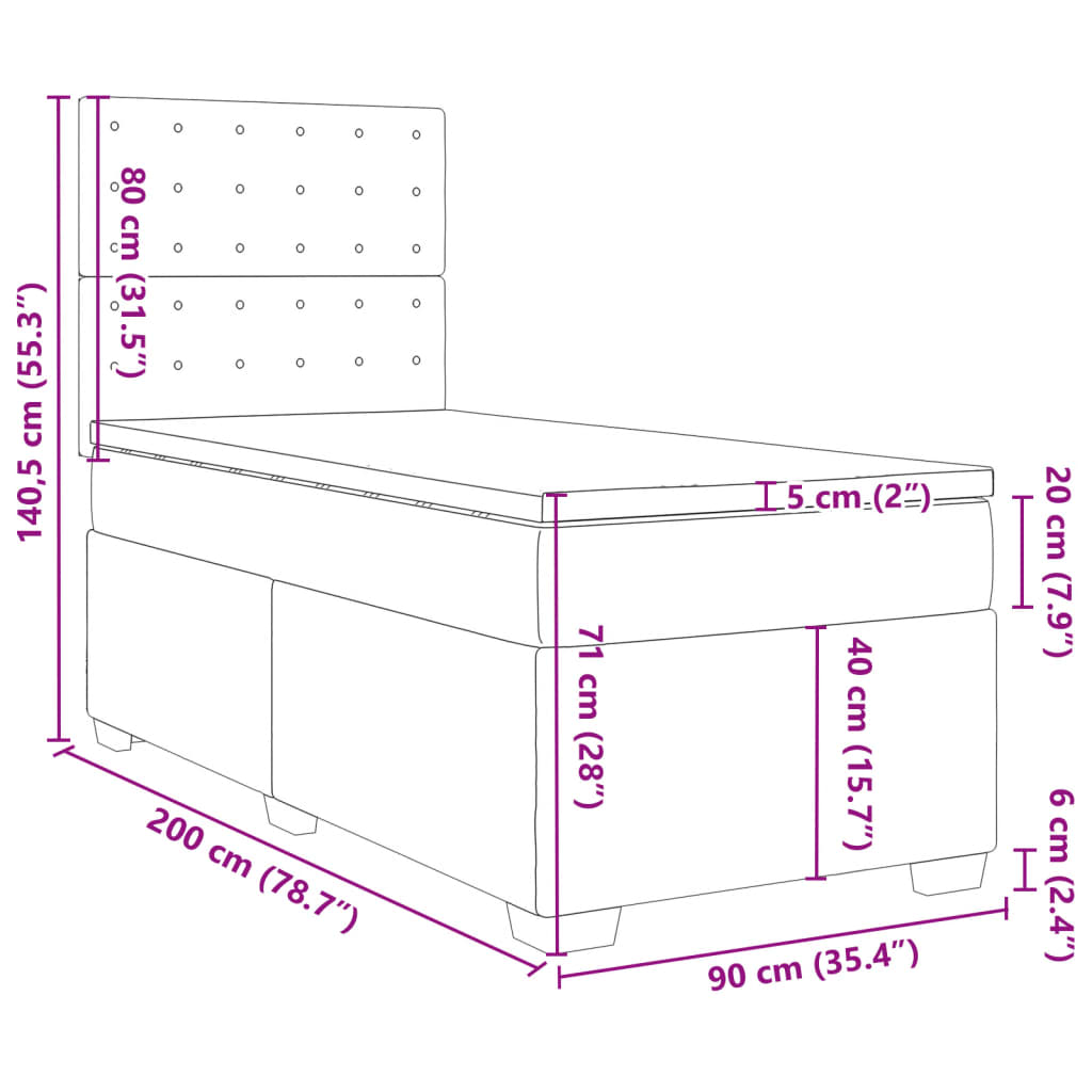 Boxspringbett mit Matratze Hellgrau 90x200 cm Stoff