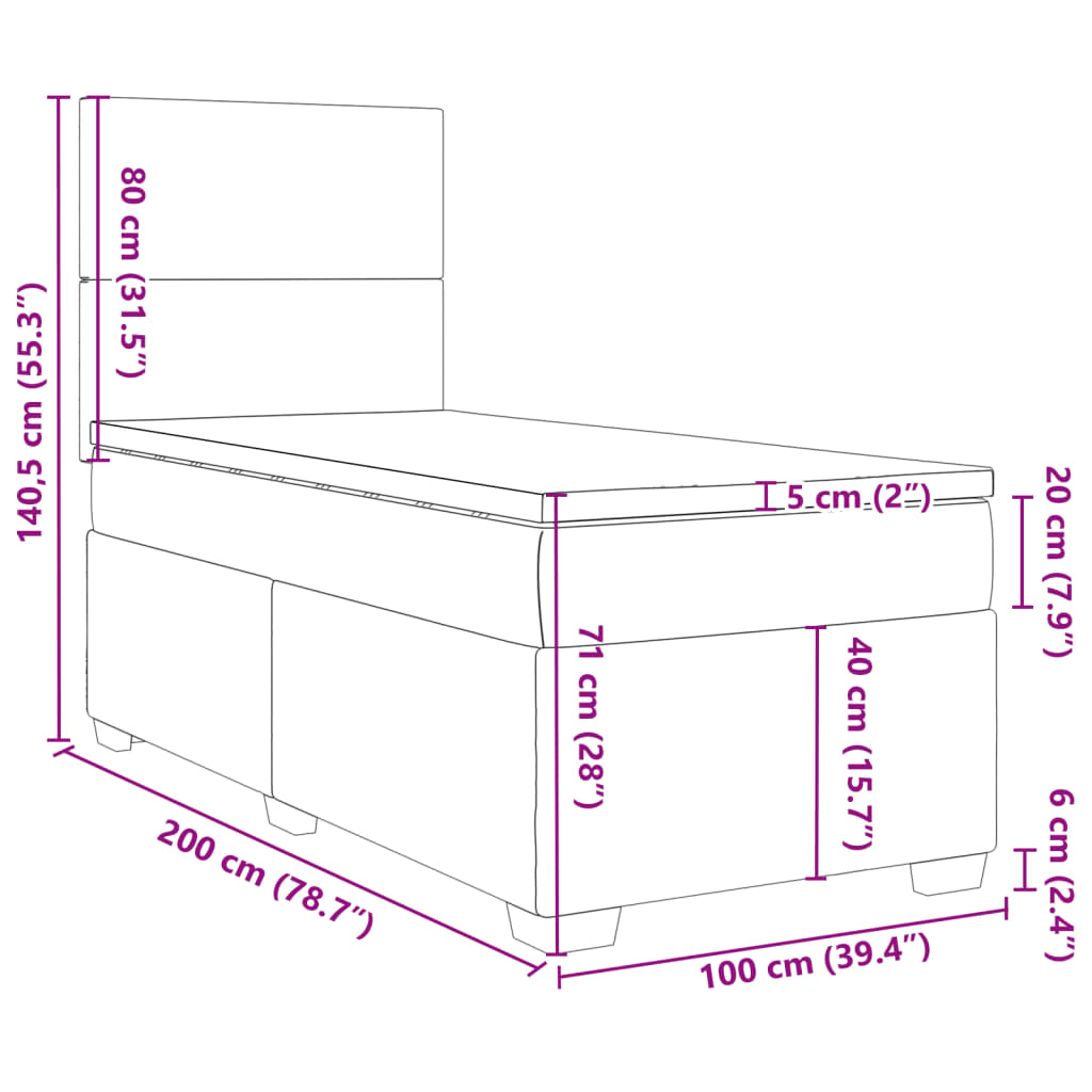Boxspringbett mit Matratze Dunkelgrau 100x200 cm Stoff