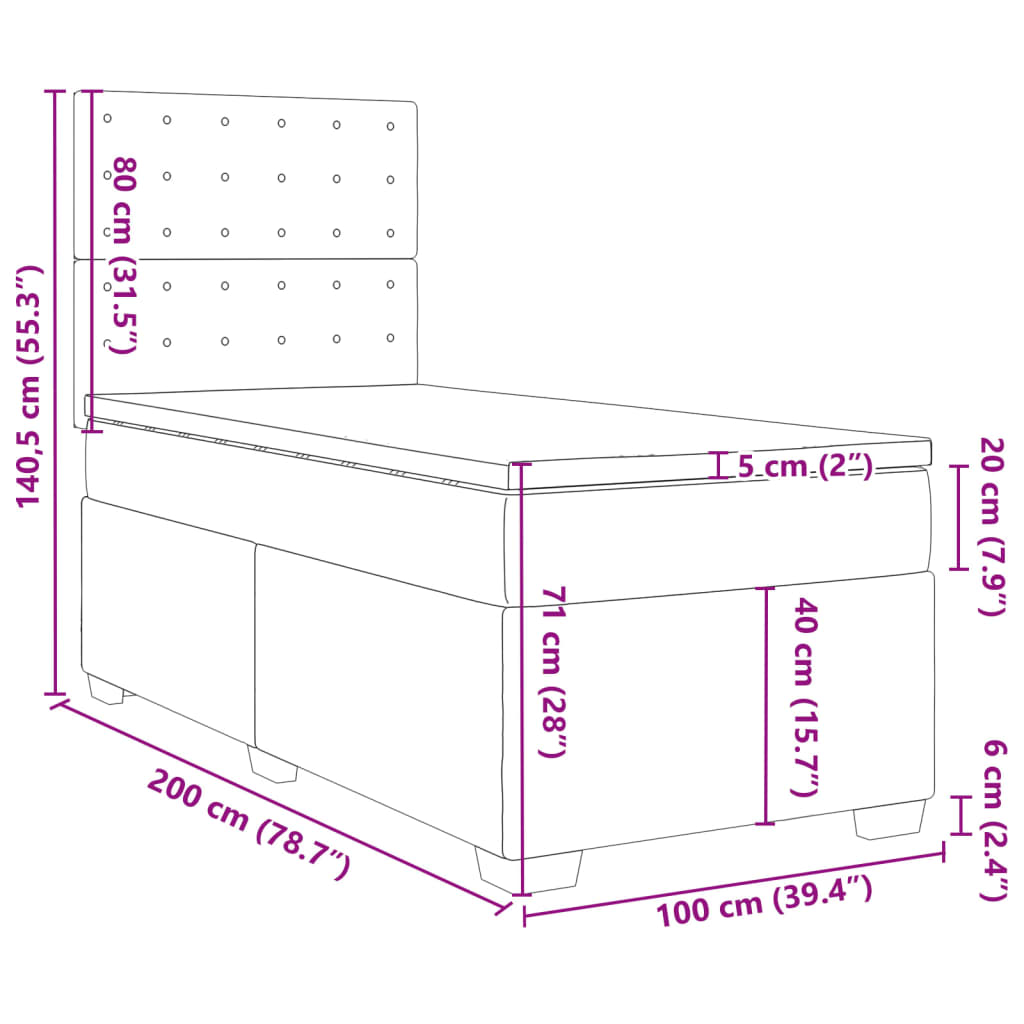 Boxspringbett mit Matratze Creme 100x200 cm Stoff