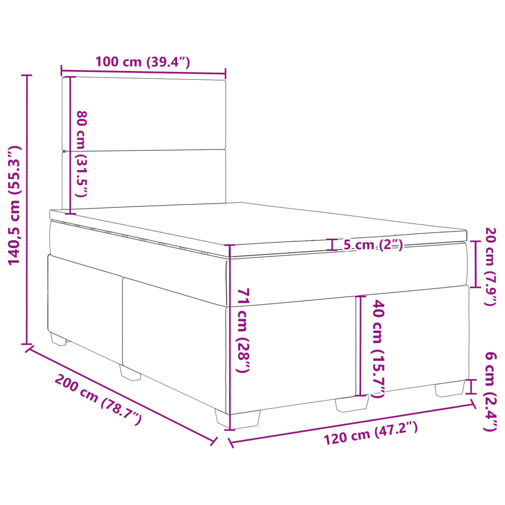 Boxspringbett mit Matratze Schwarz 120x200 cm Stoff
