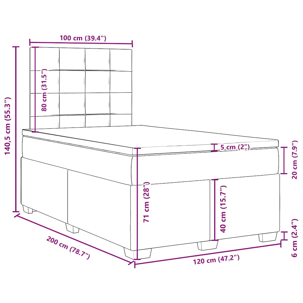 Boxspringbett mit Matratze Hellgrau 120x200 cm Stoff