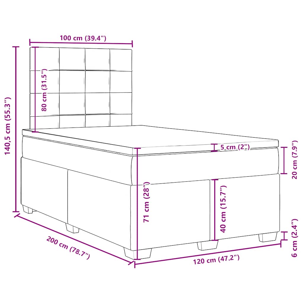 Boxspringbett mit Matratze Schwarz 120x200 cm Stoff