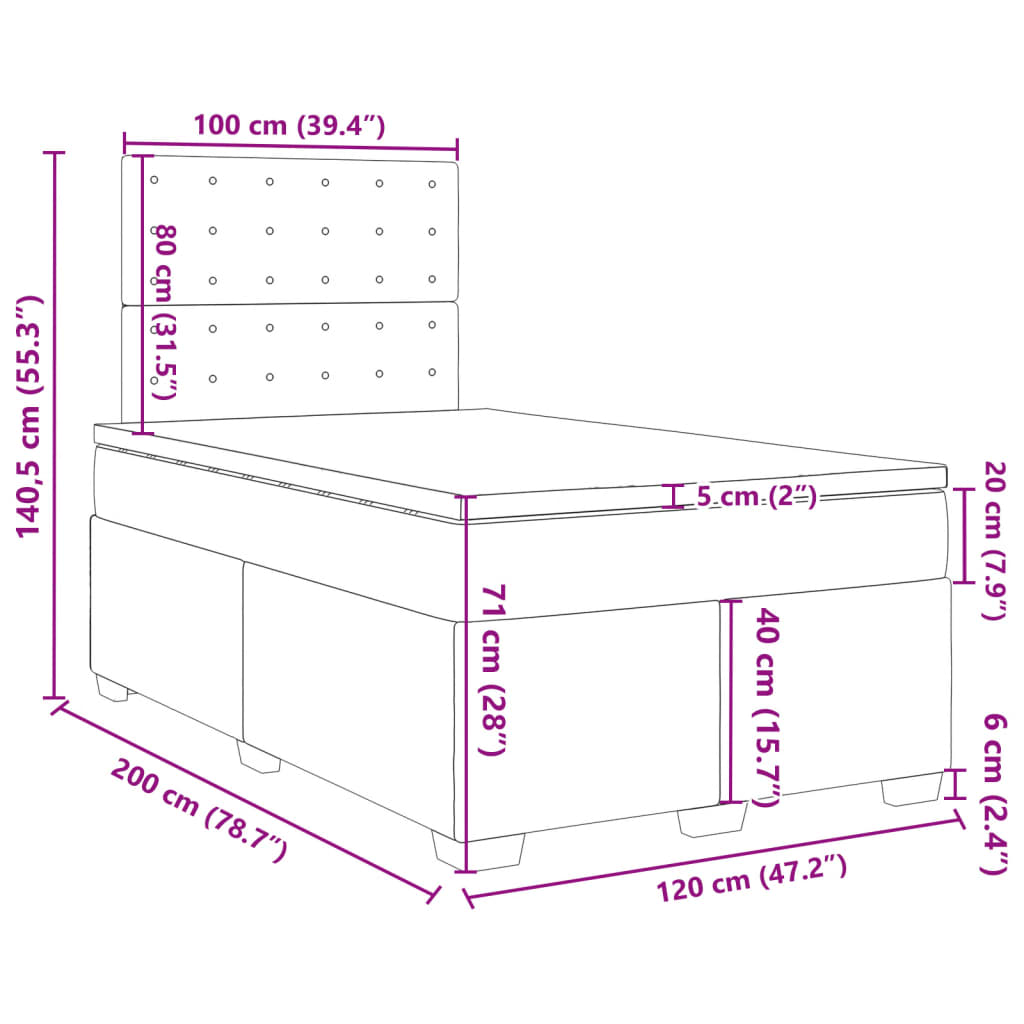 Boxspringbett mit Matratze Schwarz 120x200 cm Stoff