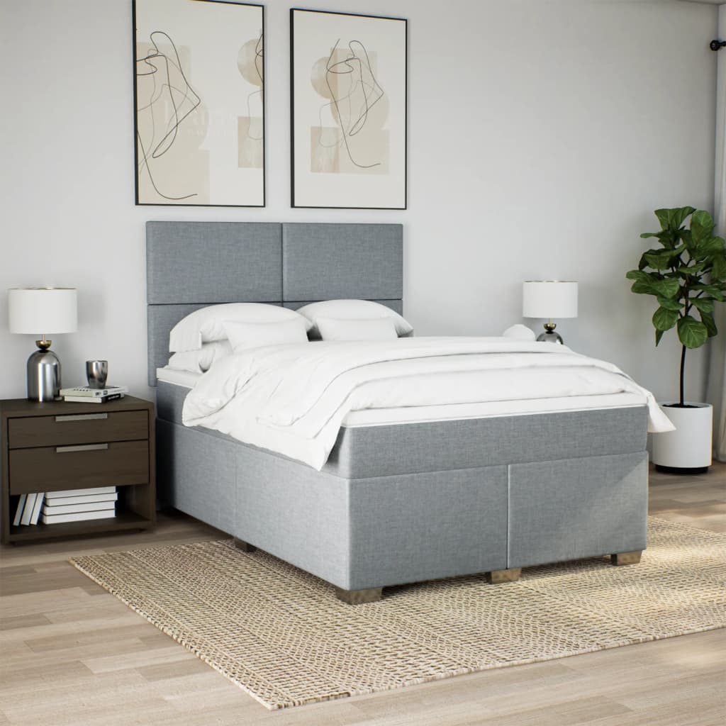 Boxspringbett mit Matratze Hellgrau 140x190 cm Stoff