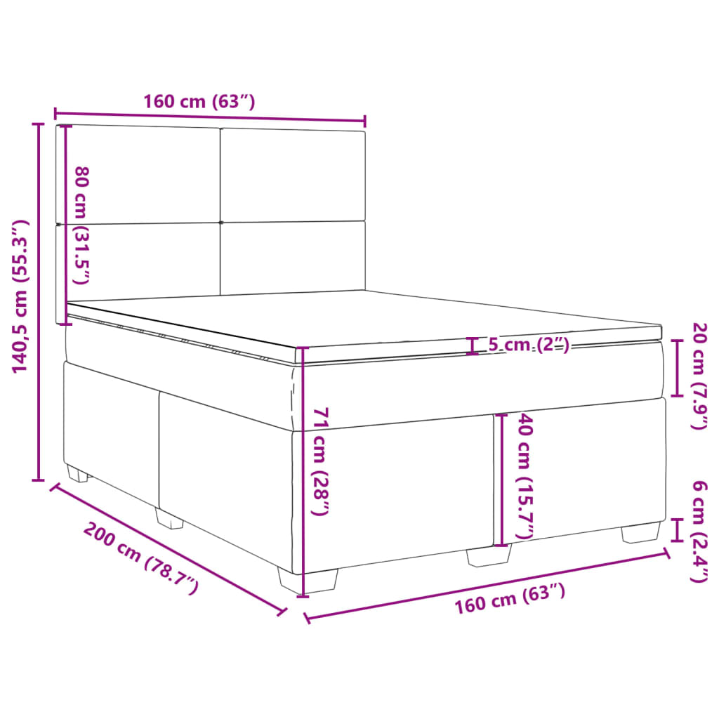 Boxspringbett mit Matratze Schwarz 160x200 cm Stoff