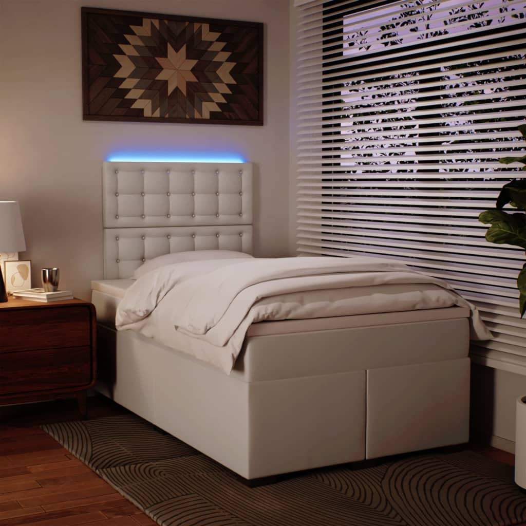 Boxspringbett mit Matratze Weiß 120x200 cm Kunstleder