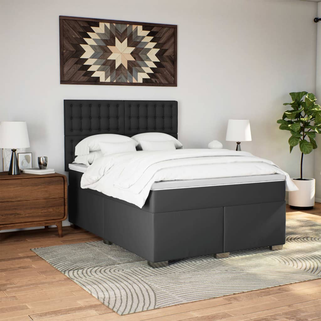 Boxspringbett mit Matratze Schwarz 140x190 cm Kunstleder