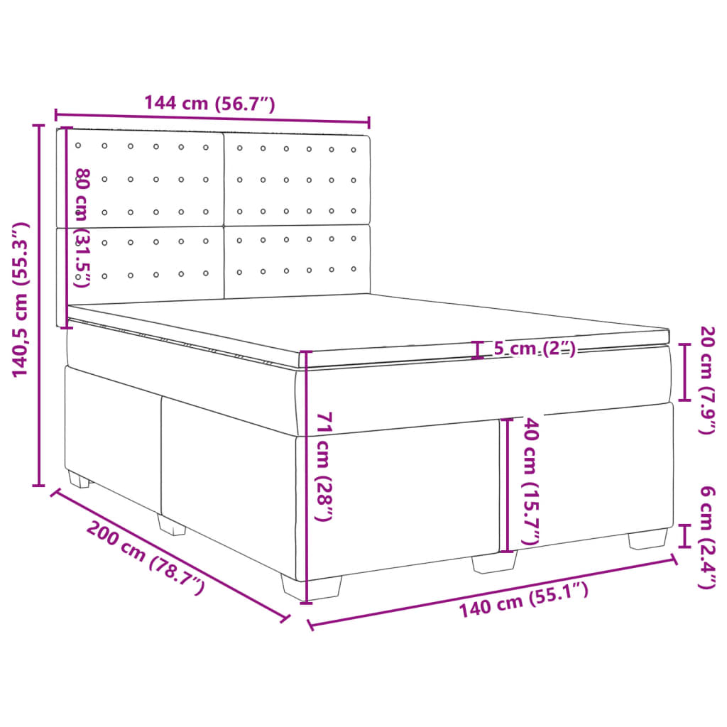 Boxspringbett mit Matratze Weiß 140x200 cm Kunstleder
