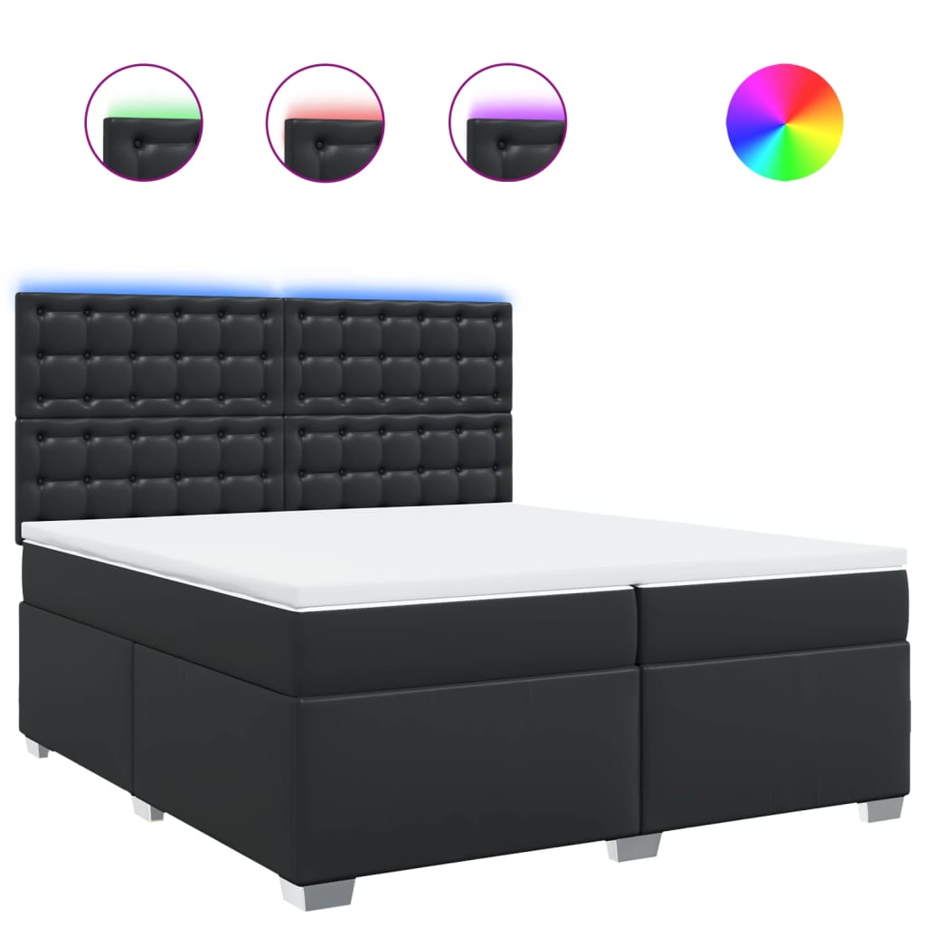 Sommier tapissier avec matelas noir 200x200 cm cuir artificiel