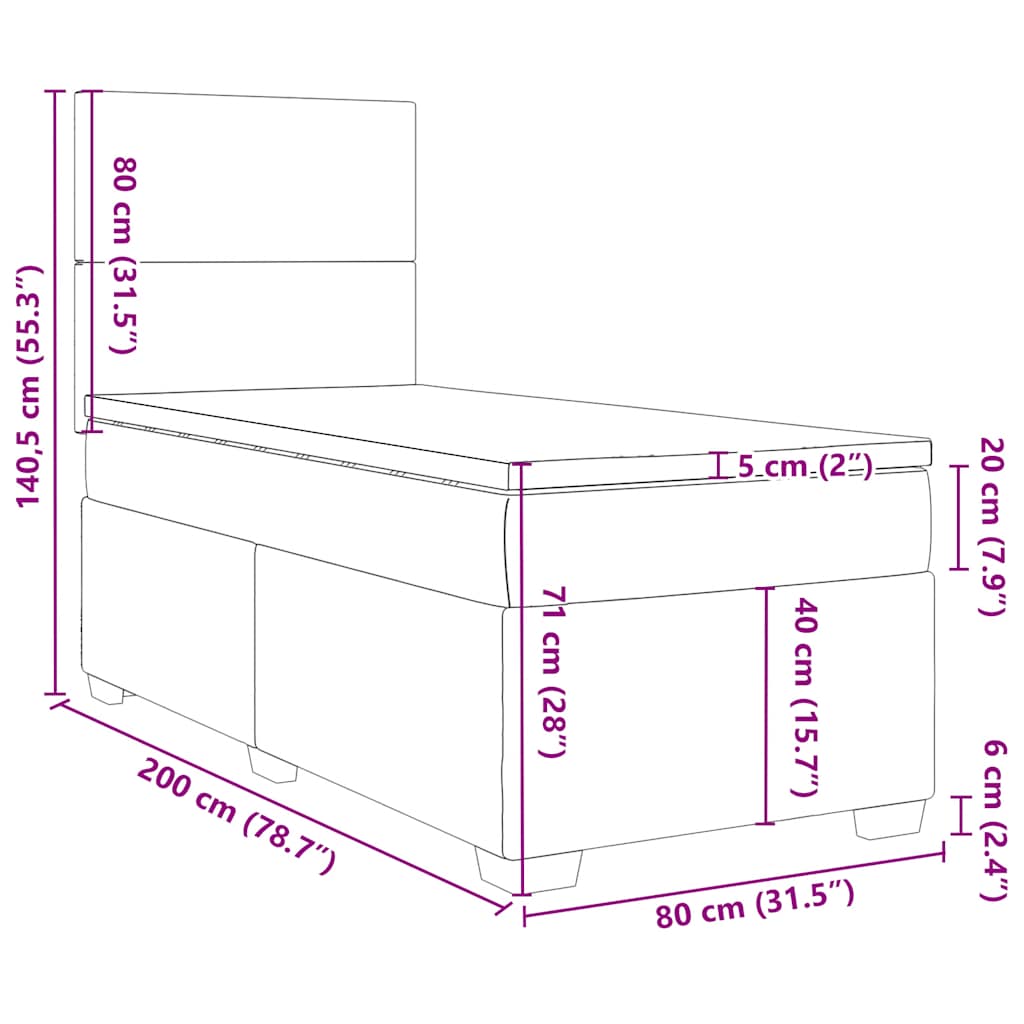 Boxspringbett mit Matratze Dunkelgrau 80x200 cm Samt