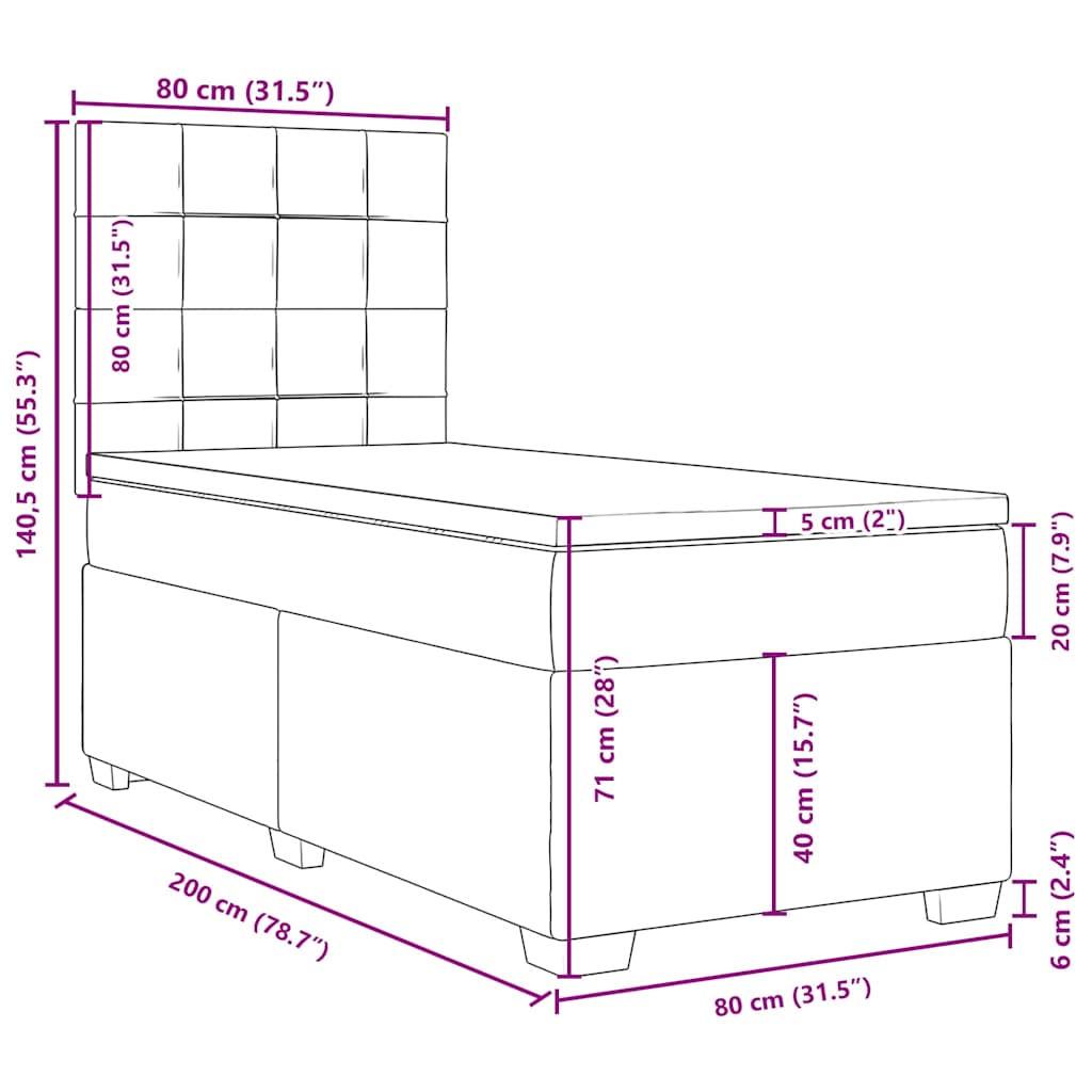 Boxspringbett mit Matratze Schwarz 80x200 cm Samt