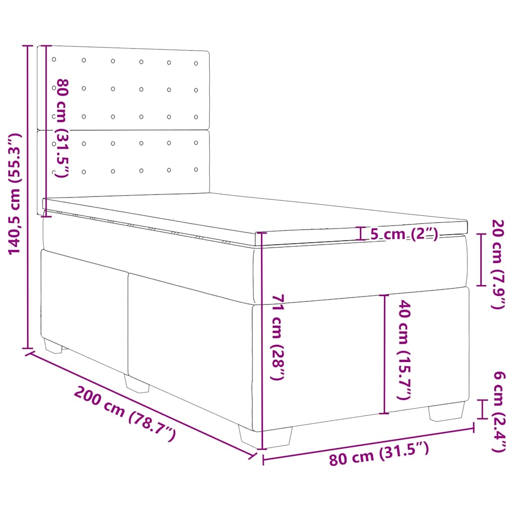 Boxspringbett mit Matratze Dunkelgrau 80x200 cm Samt