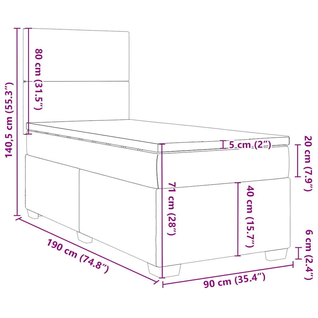 Boxspringbett mit Matratze Dunkelgrau 90x190 cm Samt