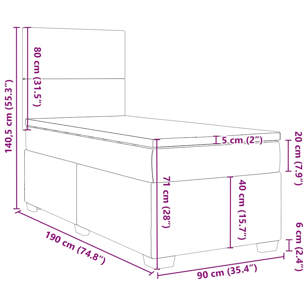 Boxspringbett mit Matratze Schwarz 90x190 cm Samt