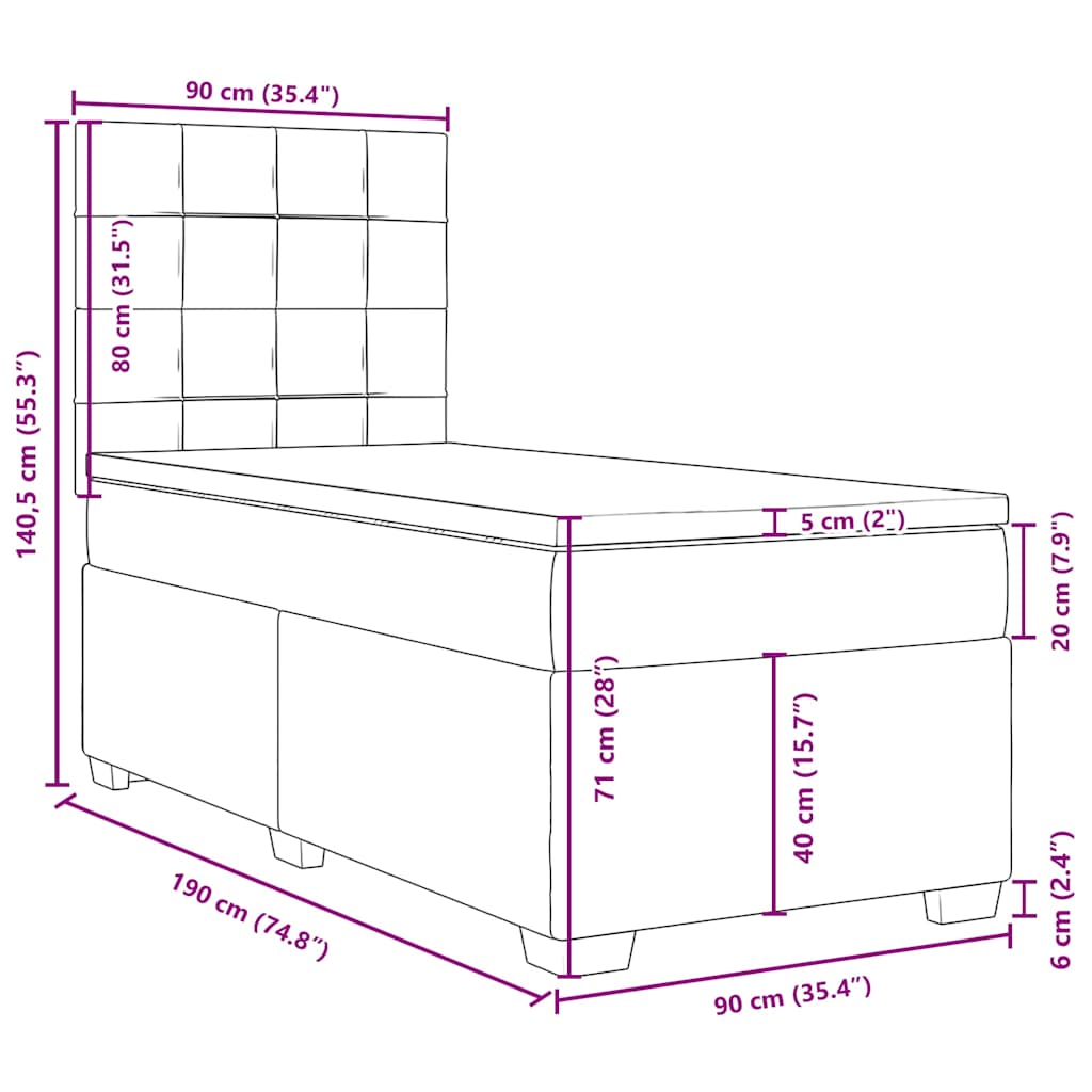 Boxspringbett mit Matratze Schwarz 90x190 cm Samt