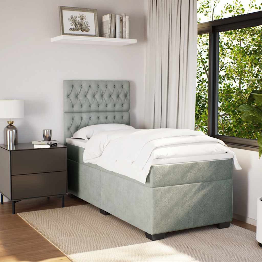 Boxspringbett mit Matratze Hellgrau 90x200 cm Samt