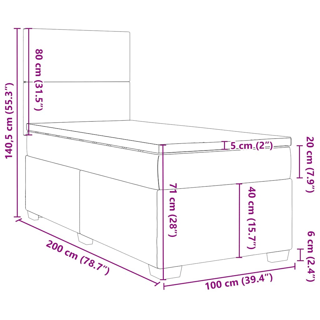 Boxspringbett mit Matratze Hellgrau 100x200 cm Samt