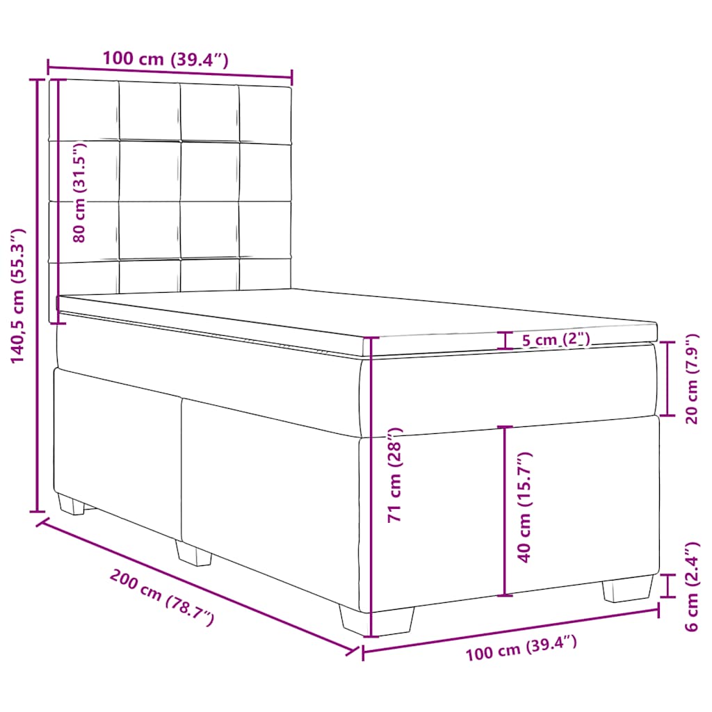 Boxspringbett mit Matratze Hellgrau 100x200 cm Samt