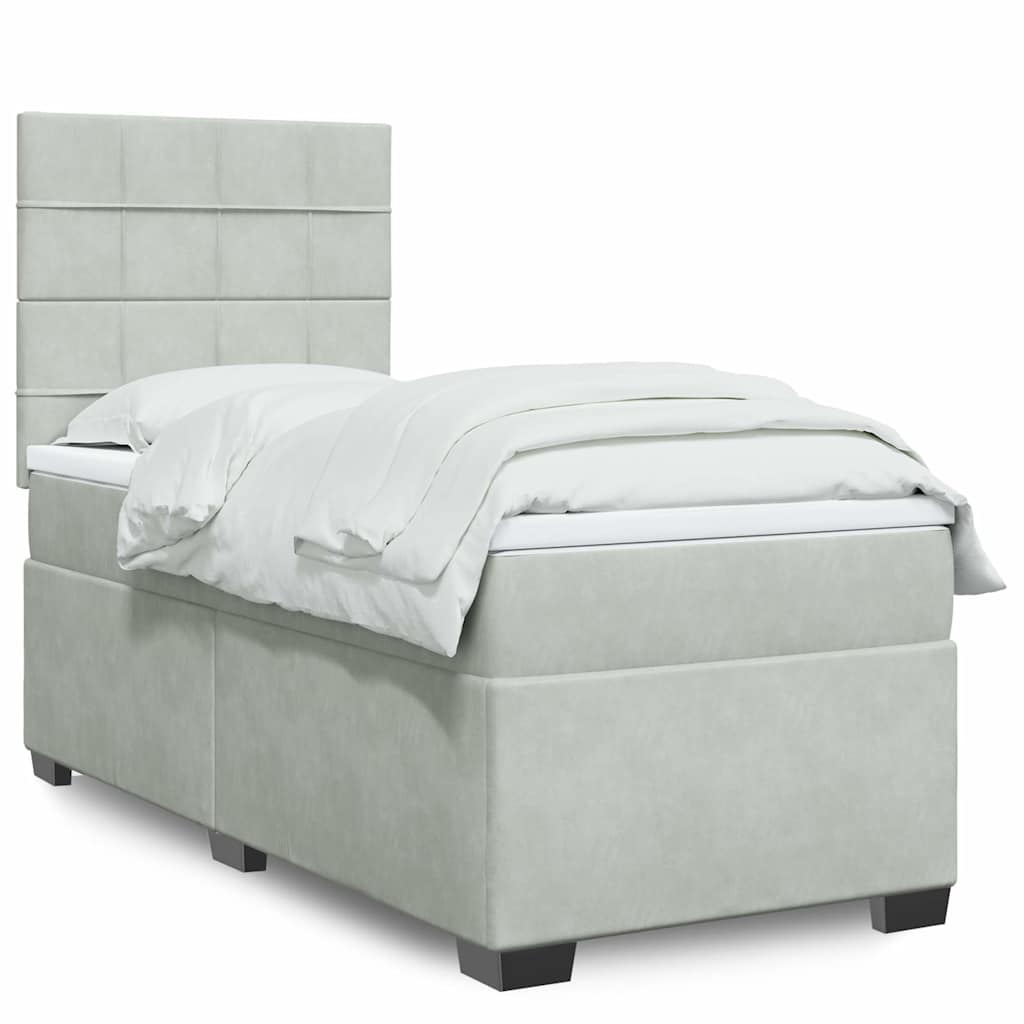 Boxspringbett mit Matratze Hellgrau 100x200 cm Samt