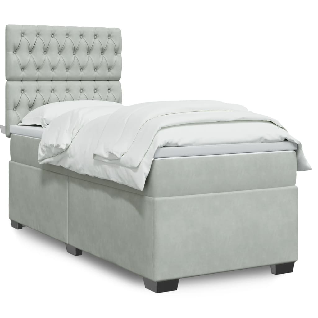 Boxspringbett mit Matratze Hellgrau 100x200 cm Samt