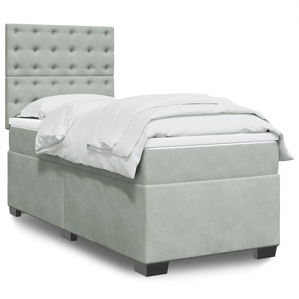Boxspringbett mit Matratze Hellgrau 100x200 cm Samt