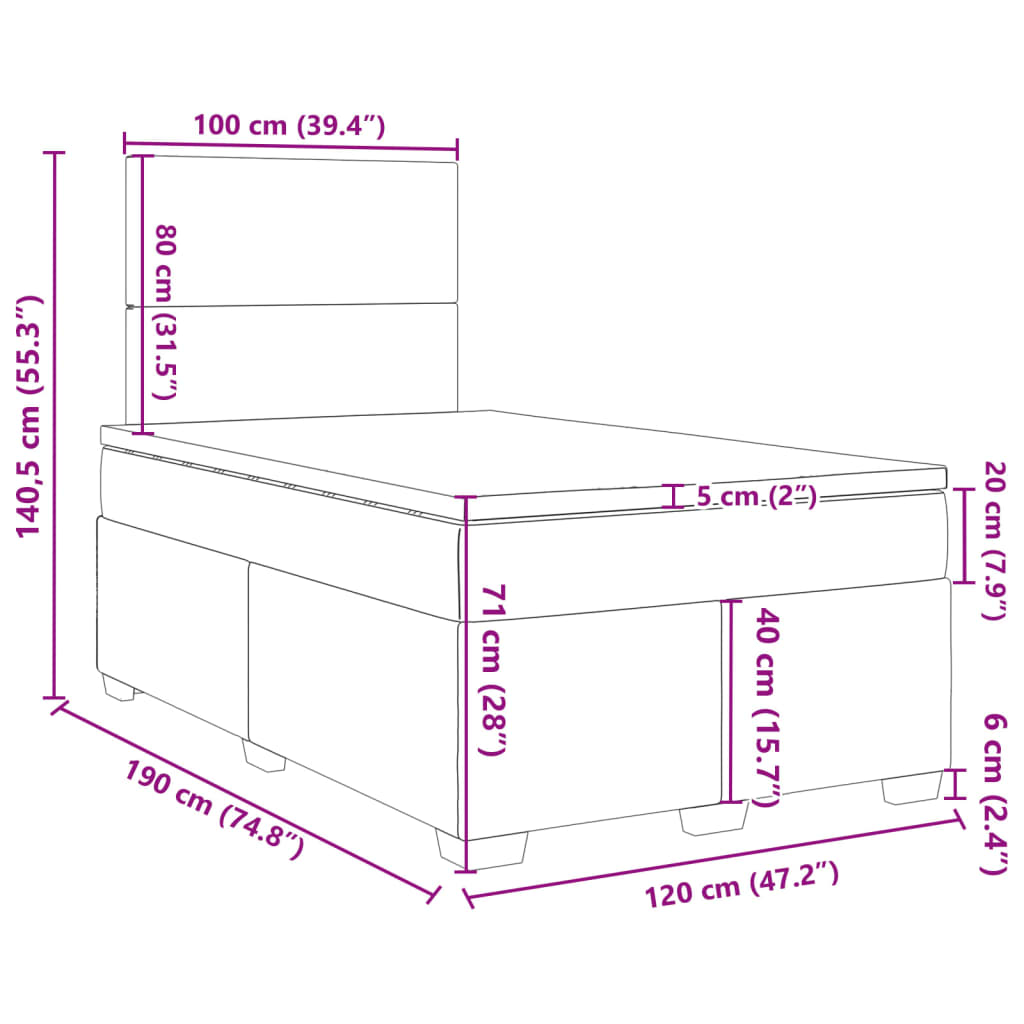 Boxspringbett mit Matratze Dunkelgrau 120x190 cm Samt