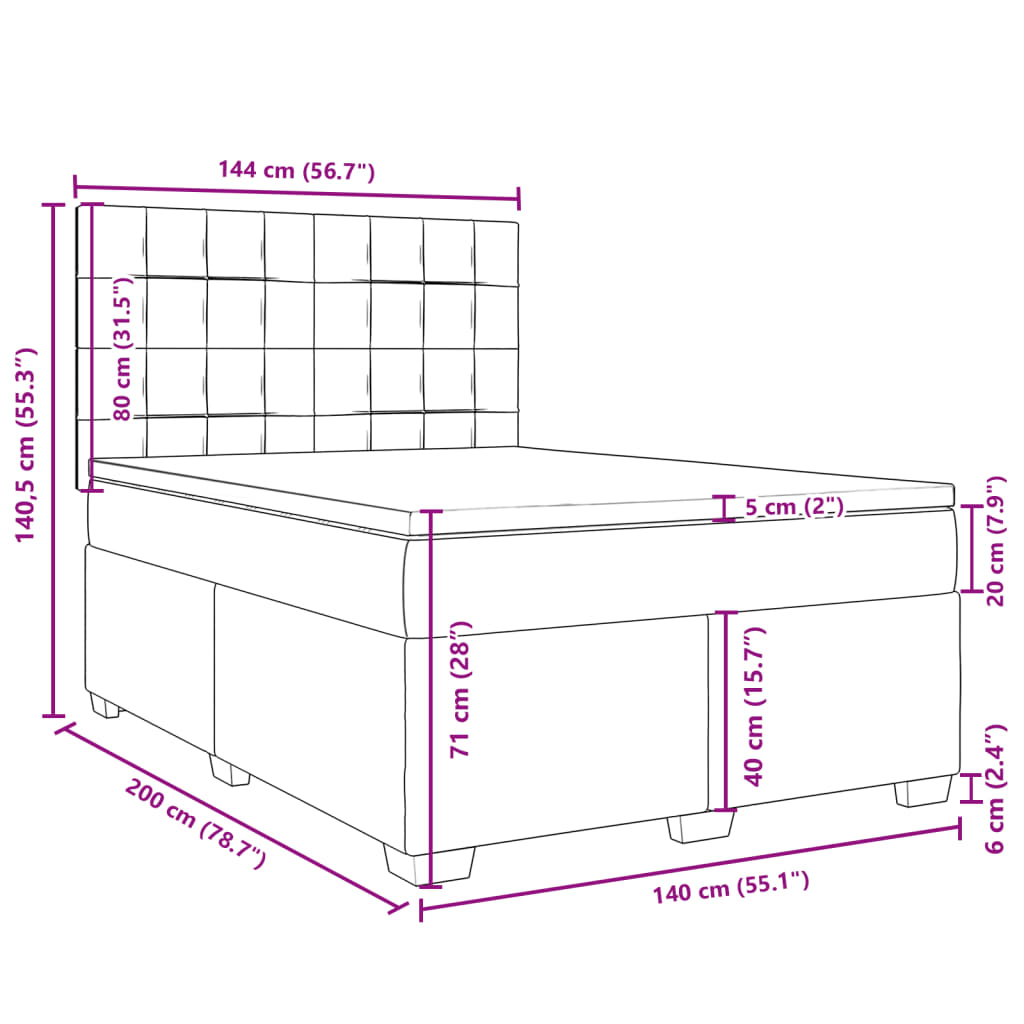 Boxspringbett mit Matratze Hellgrau 140x200 cm Samt