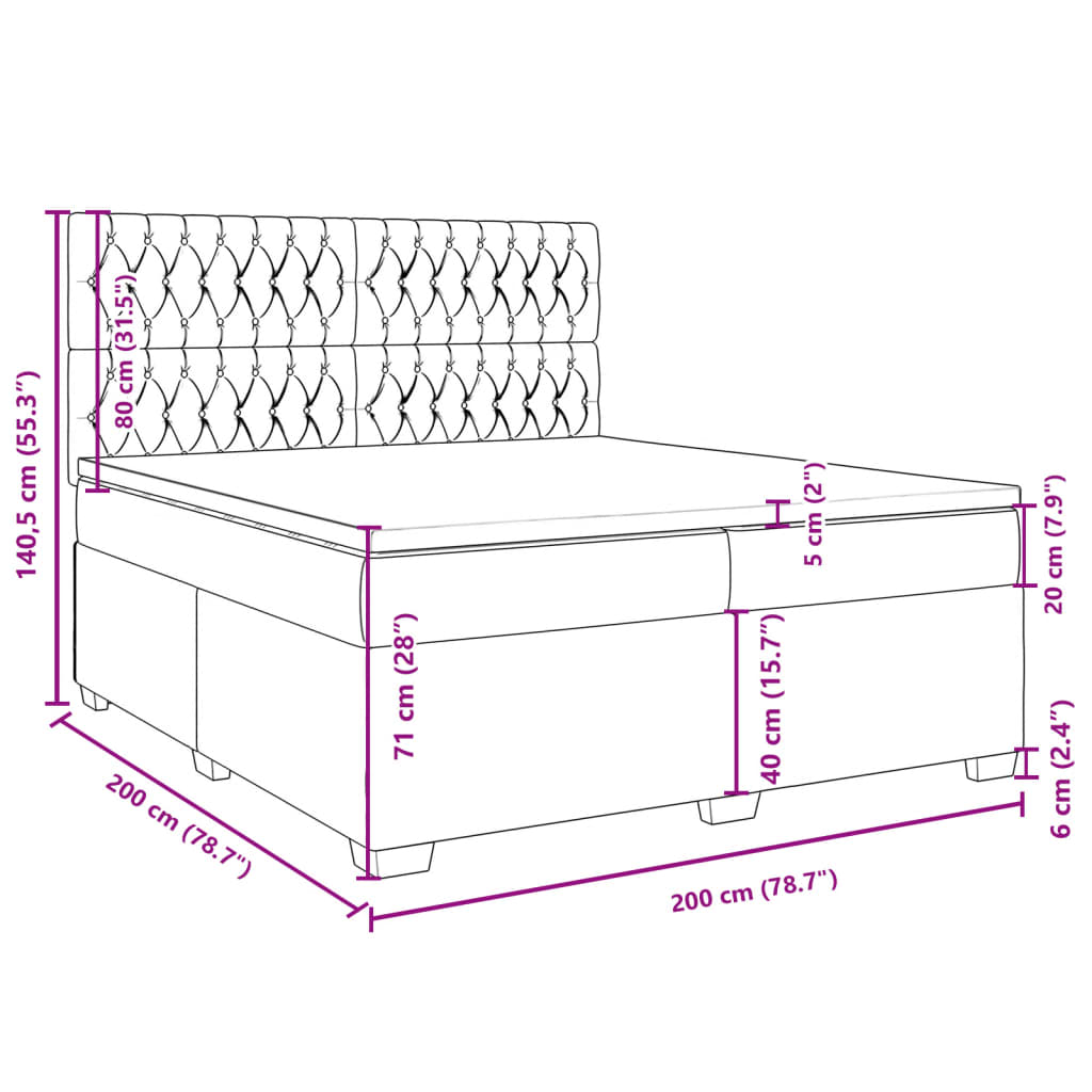 Boxspringbett mit Matratze Hellgrau 200x200 cm Samt