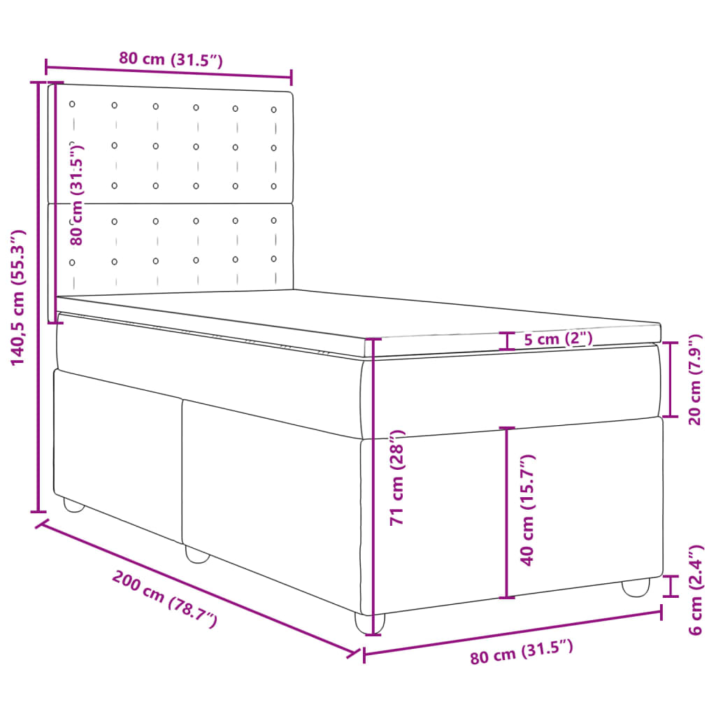 Boxspringbett mit Matratze Taupe 80x200 cm Stoff