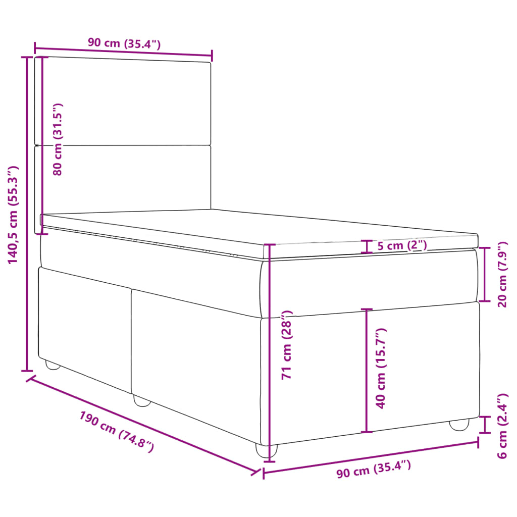 Boxspringbett mit Matratze Schwarz 90x190 cm Stoff