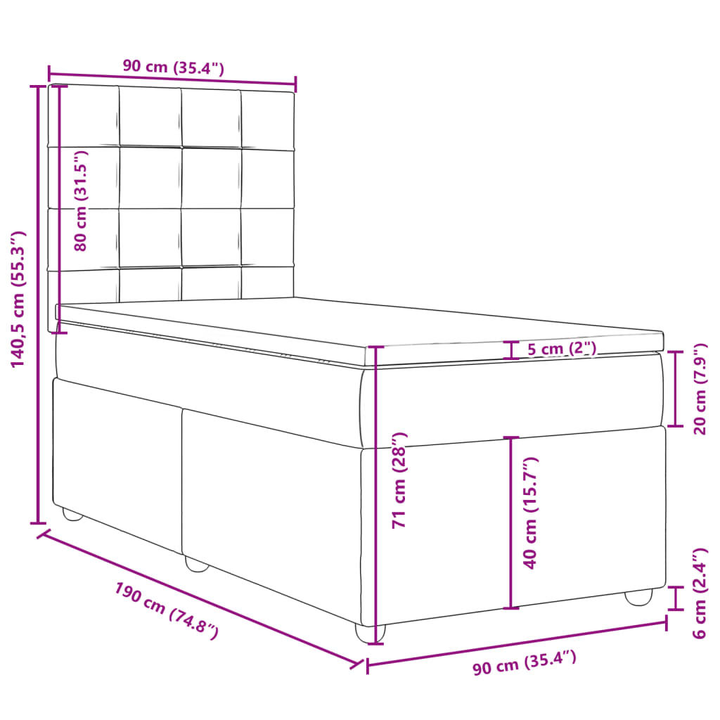 Boxspringbett mit Matratze Taupe 90x190 cm Stoff