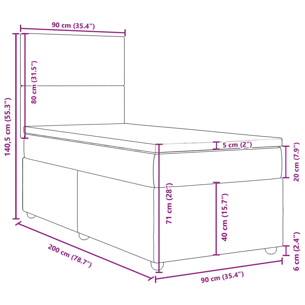 Boxspringbett mit Matratze Schwarz 90x200 cm Stoff