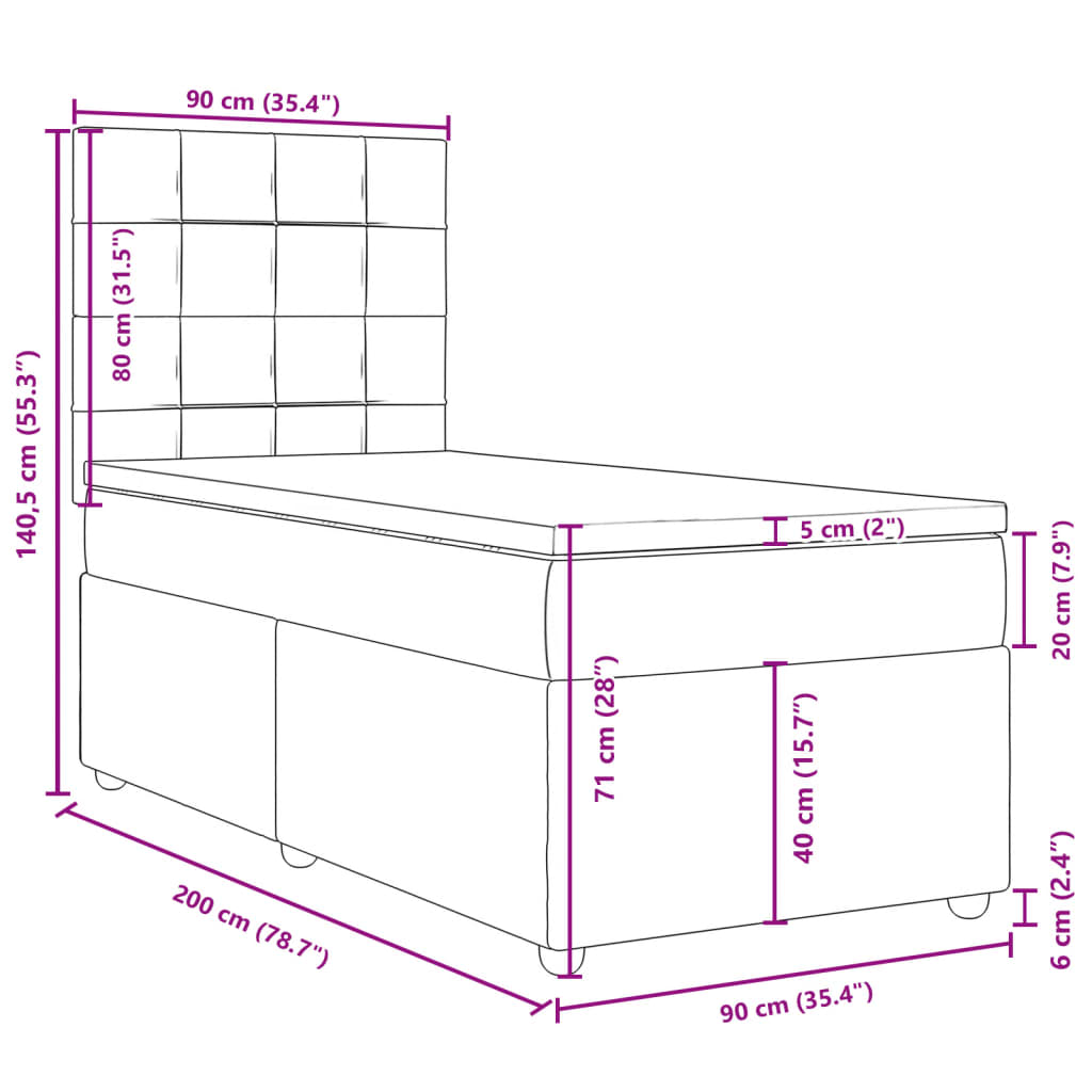 Boxspringbett mit Matratze Schwarz 90x200 cm Stoff
