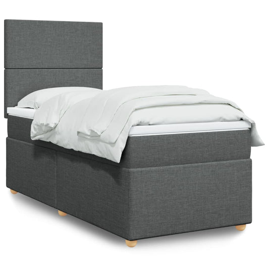 Lit sommier tapissier avec matelas tissu gris foncé 100x200 cm
