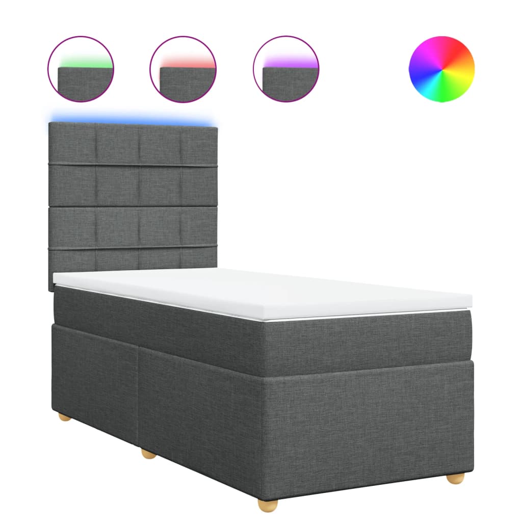 Lit sommier tapissier avec matelas tissu gris foncé 100x200 cm