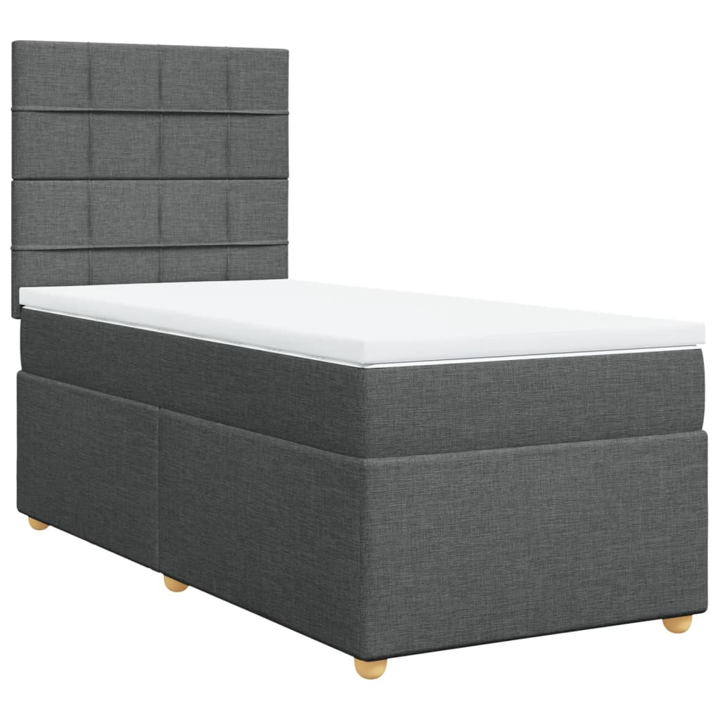 Lit sommier tapissier avec matelas tissu gris foncé 100x200 cm