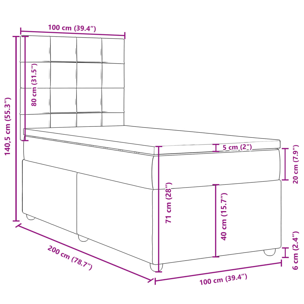Boxspringbett mit Matratze Dunkelgrau 100x200 cm Stoff