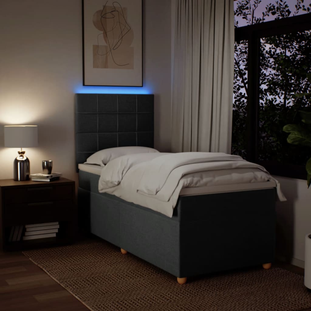 Lit sommier tapissier avec matelas tissu gris foncé 100x200 cm