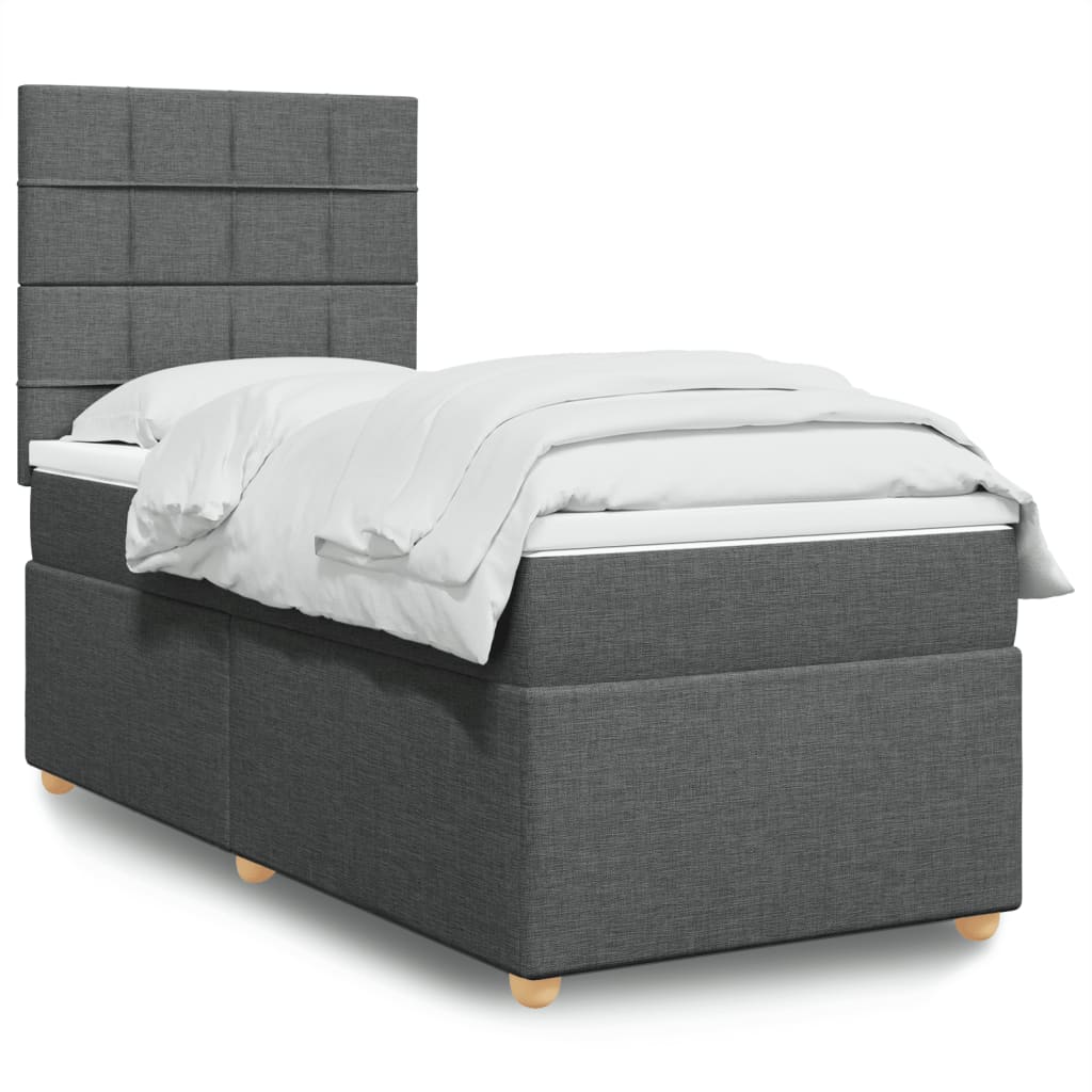 Lit sommier tapissier avec matelas tissu gris foncé 100x200 cm