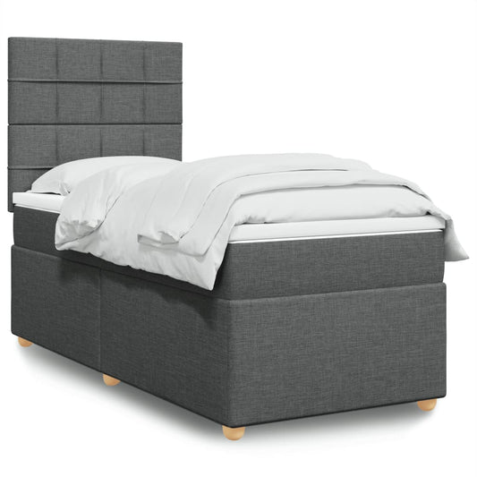 Lit sommier tapissier avec matelas tissu gris foncé 100x200 cm